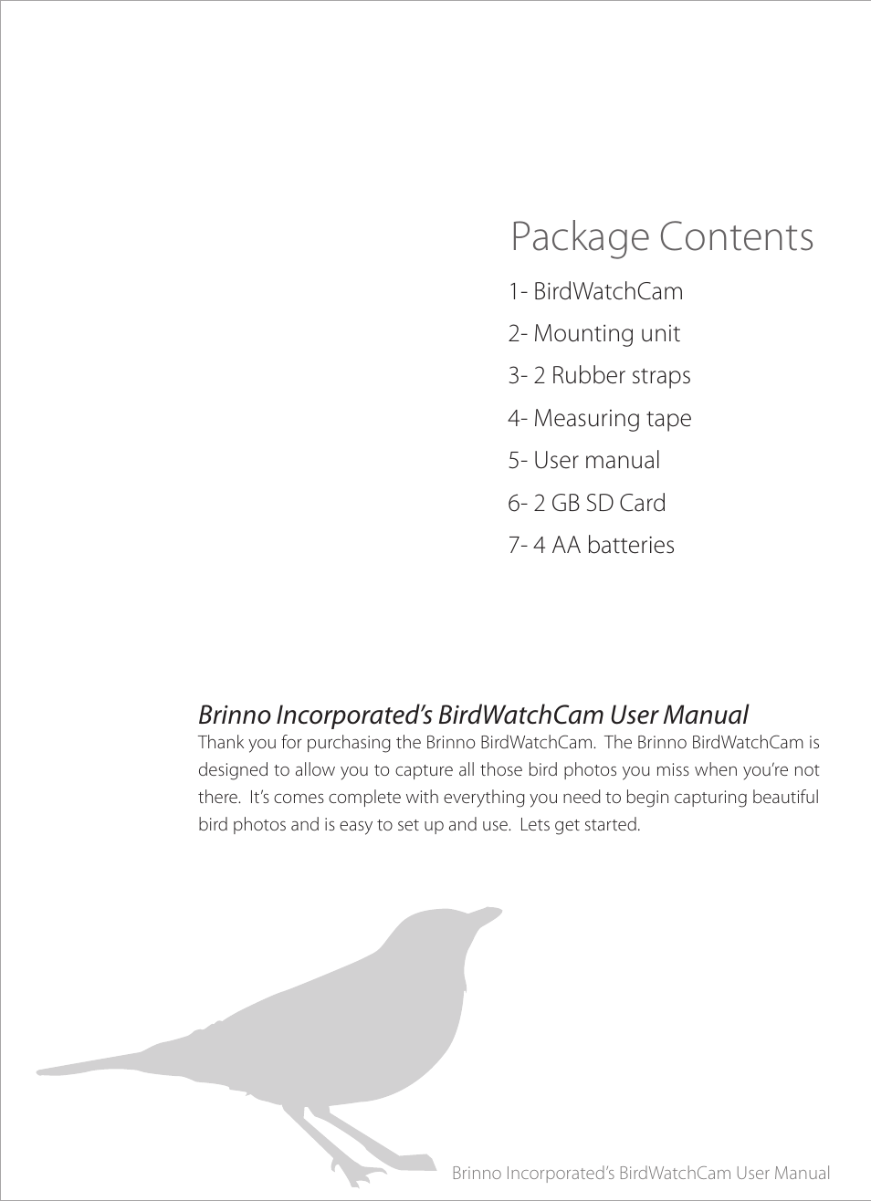 Package contents | Brinno BWC User Manual | Page 3 / 8
