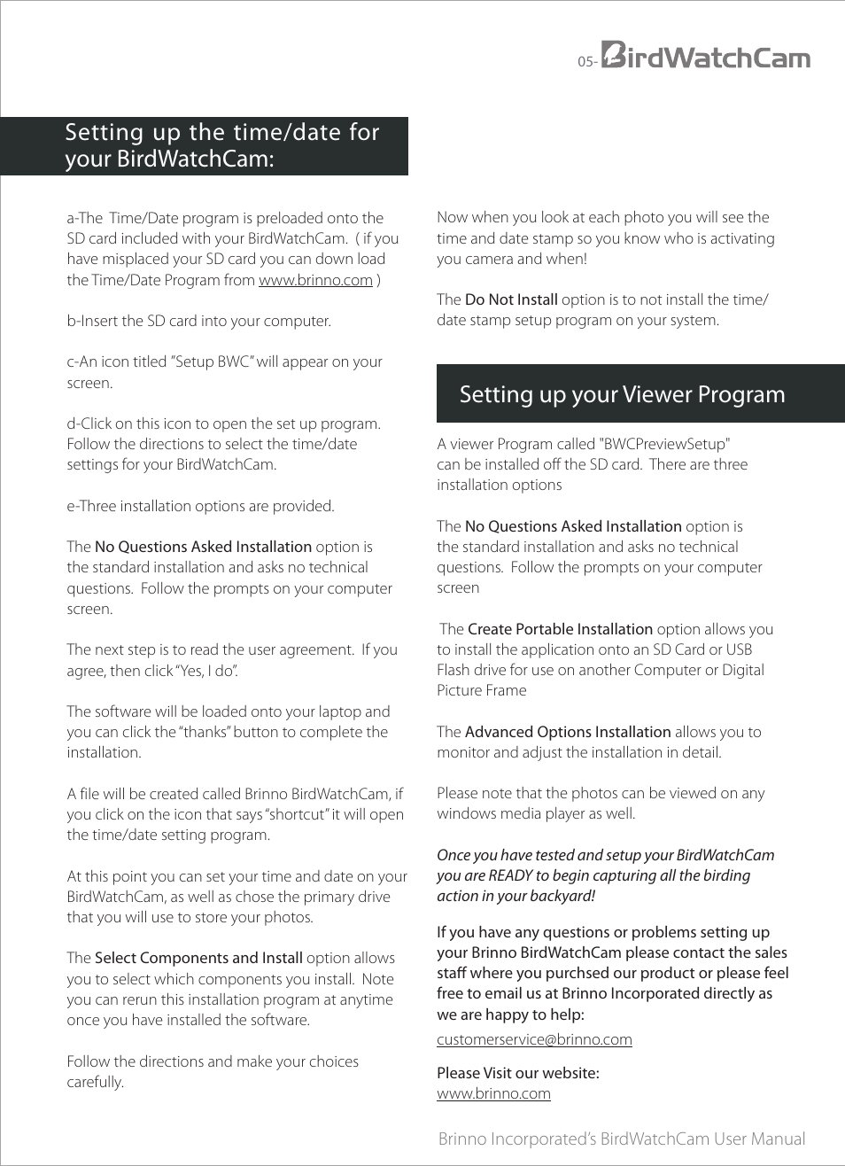 Setting up the time/date for your birdwatchcam, Setting up your viewer program | Brinno BWC User Manual | Page 7 / 8