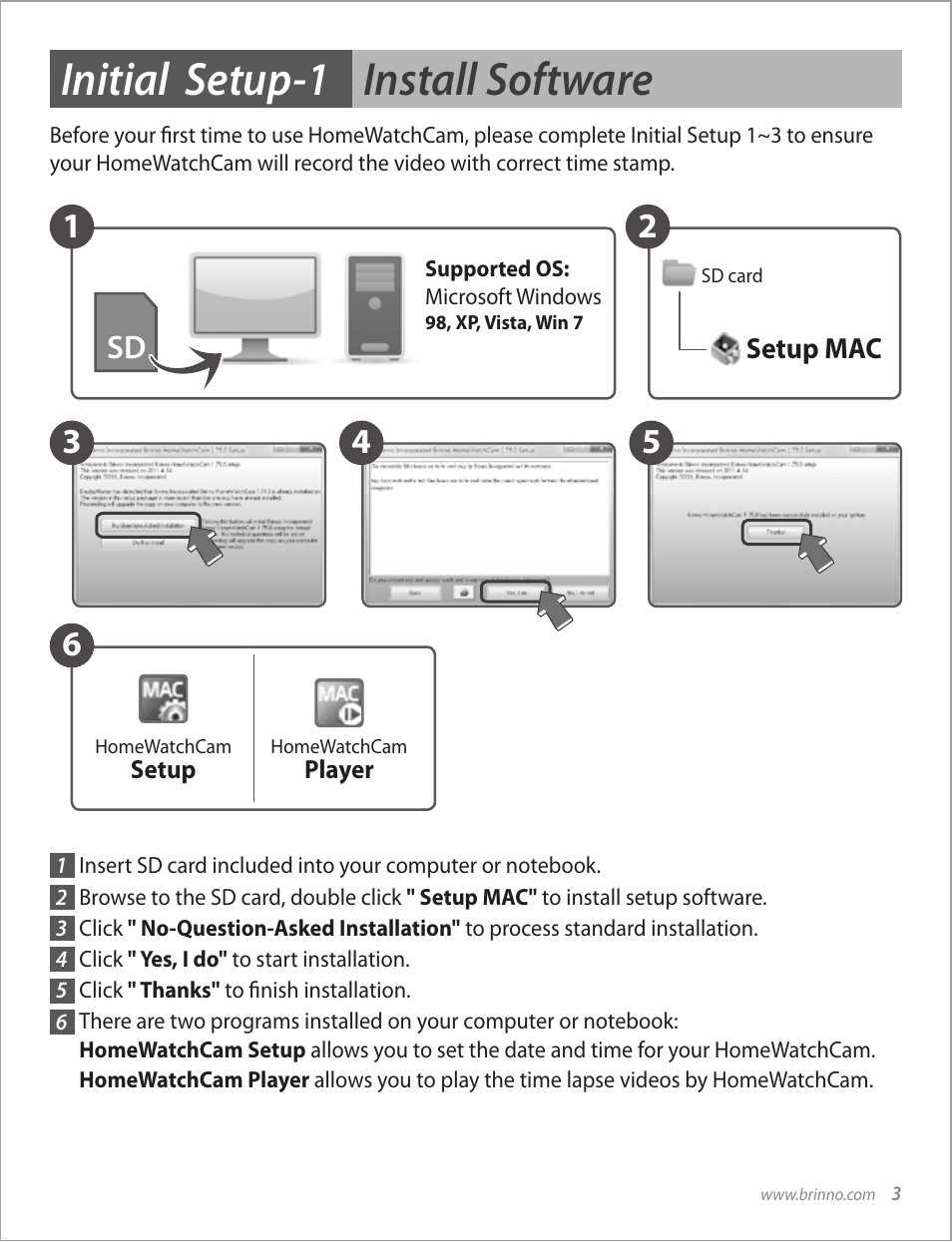 Initial setup-1 install software | Brinno MAC100 User Manual | Page 5 / 16