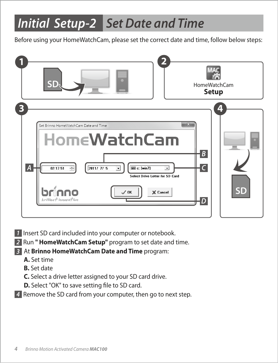 Initial setup-2 set date and time | Brinno MAC100 User Manual | Page 6 / 16