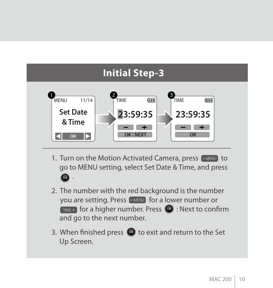 Initial step-3, Set date & time | Brinno MAC200 User Manual | Page 17 / 52