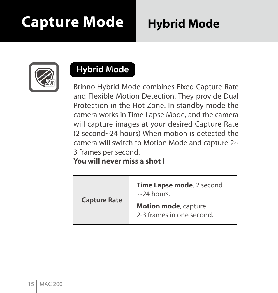 Capture mode, Hybrid mode | Brinno MAC200 User Manual | Page 22 / 52