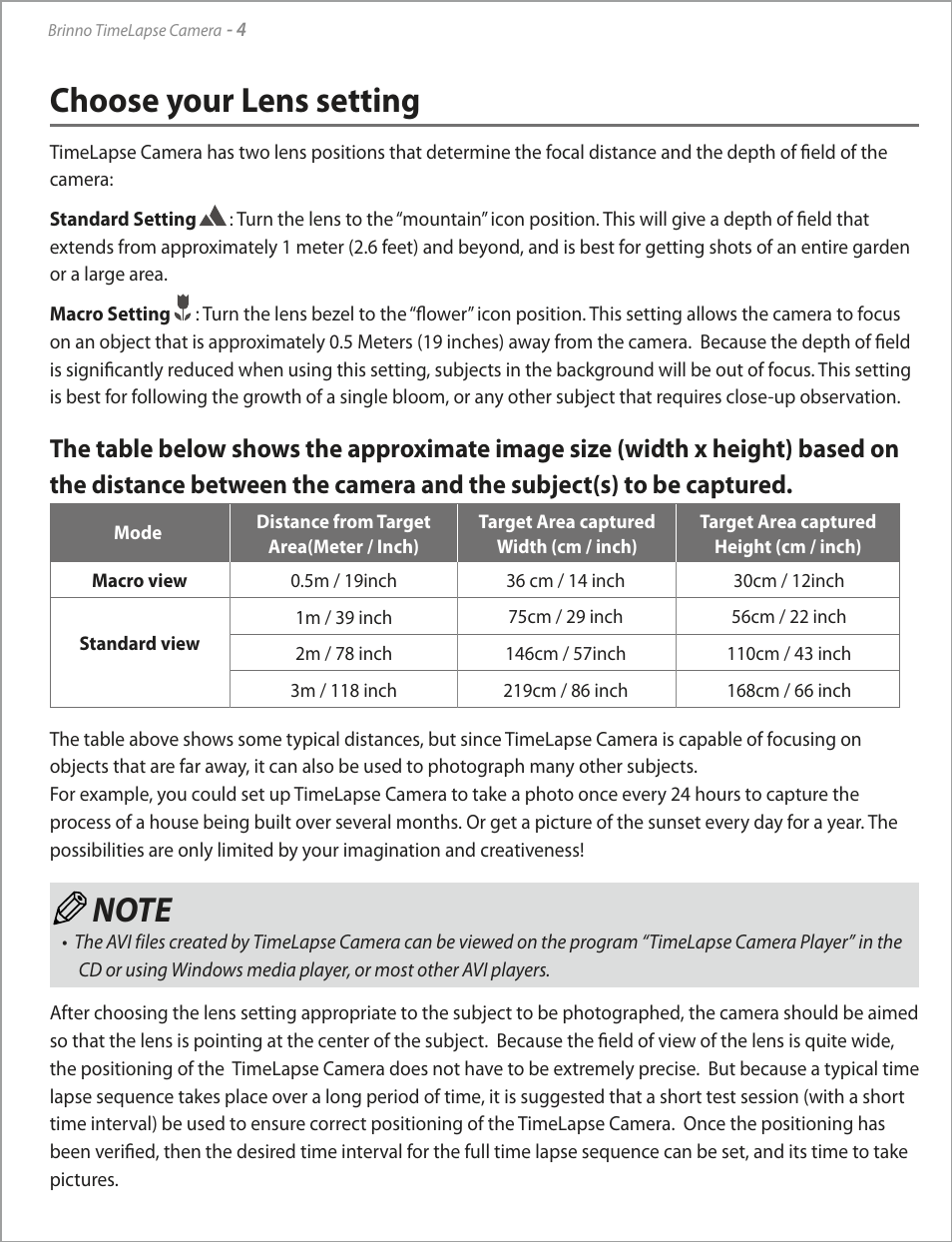 Choose your lens setting | Brinno TLC100 User Manual | Page 6 / 16