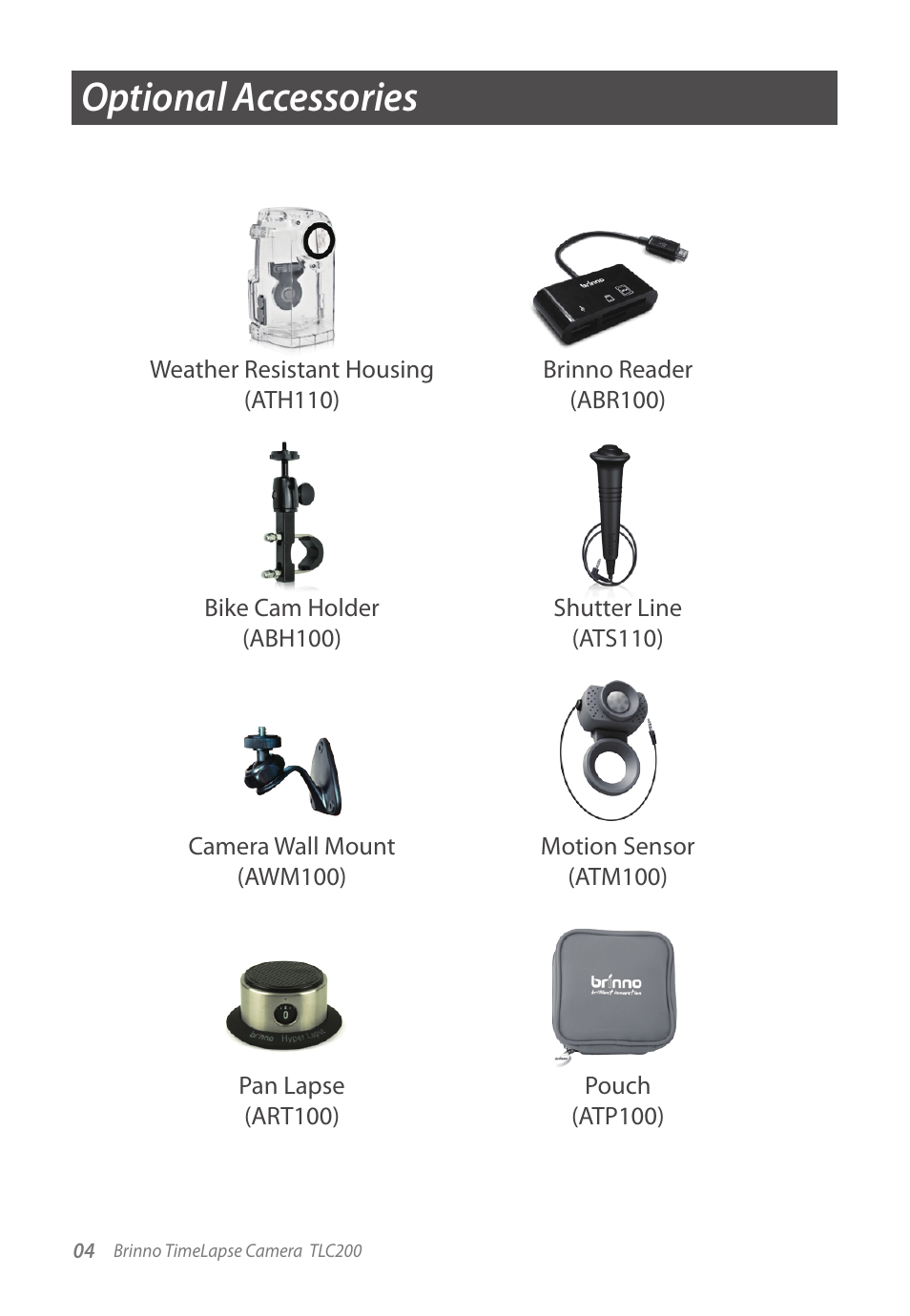 Optional accessories | Brinno TLC200 User Manual | Page 4 / 24