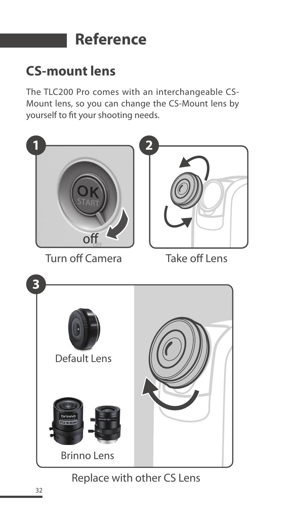 Reference, Cs-mount lens | Brinno TLC200 Pro User Manual | Page 32 / 44