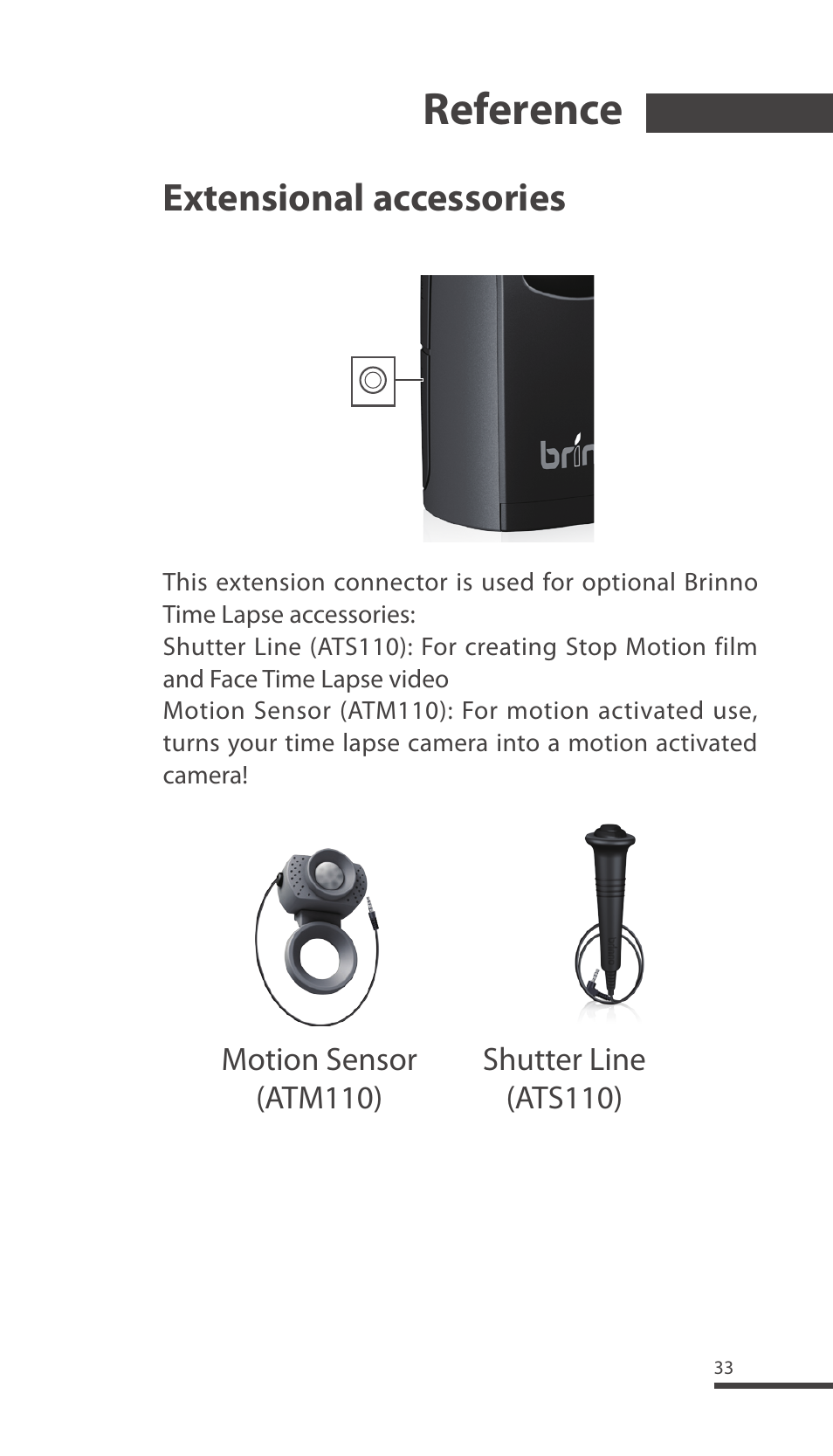 Reference, Extensional accessories | Brinno TLC200 Pro User Manual | Page 33 / 44