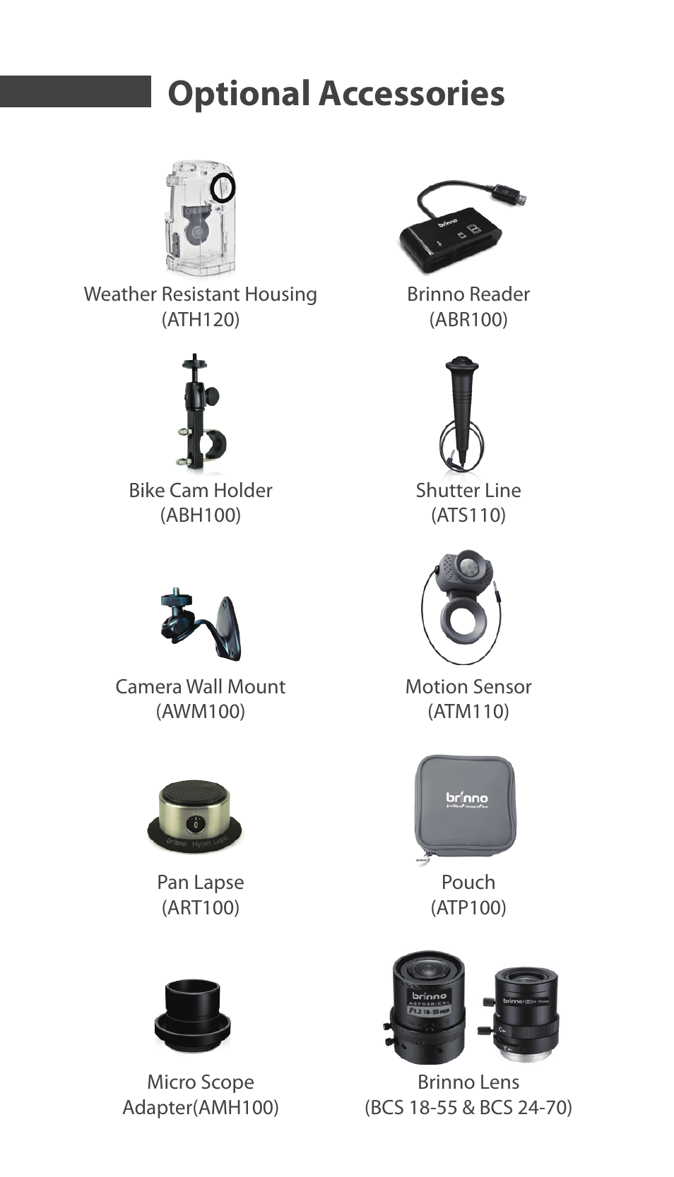 Optional accessories | Brinno TLC200 Pro User Manual | Page 6 / 44