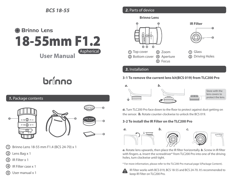 Brinno BCS 18-55 User Manual | 2 pages