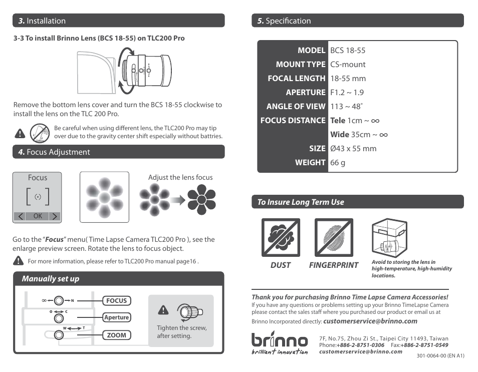 Brinno BCS 18-55 User Manual | Page 2 / 2