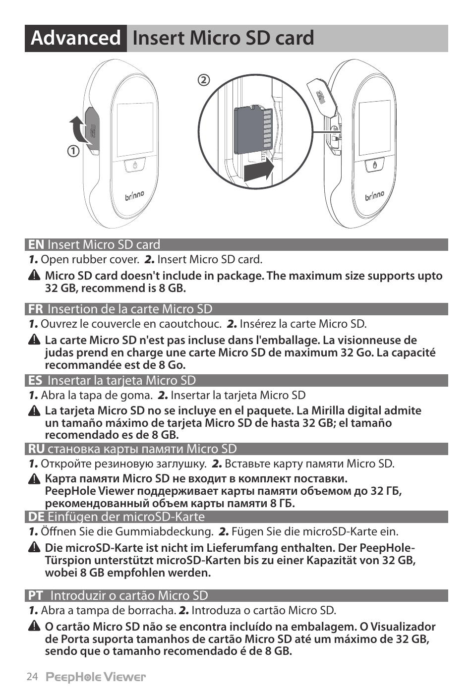 Insert micro sd card advanced | Brinno PHV1330 User Manual | Page 26 / 40