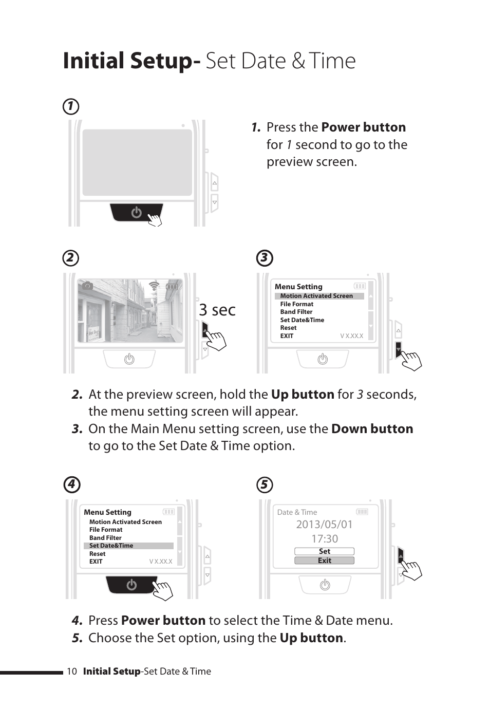 Initial setup- set date & time, 3 sec | Brinno PHV MAC User Manual | Page 10 / 32