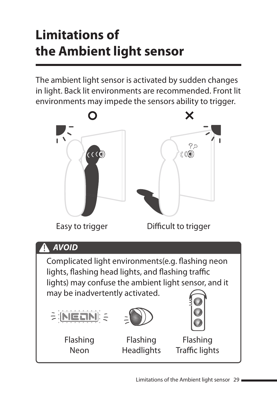 Limitations of the ambient light sensor | Brinno PHV MAC User Manual | Page 29 / 32