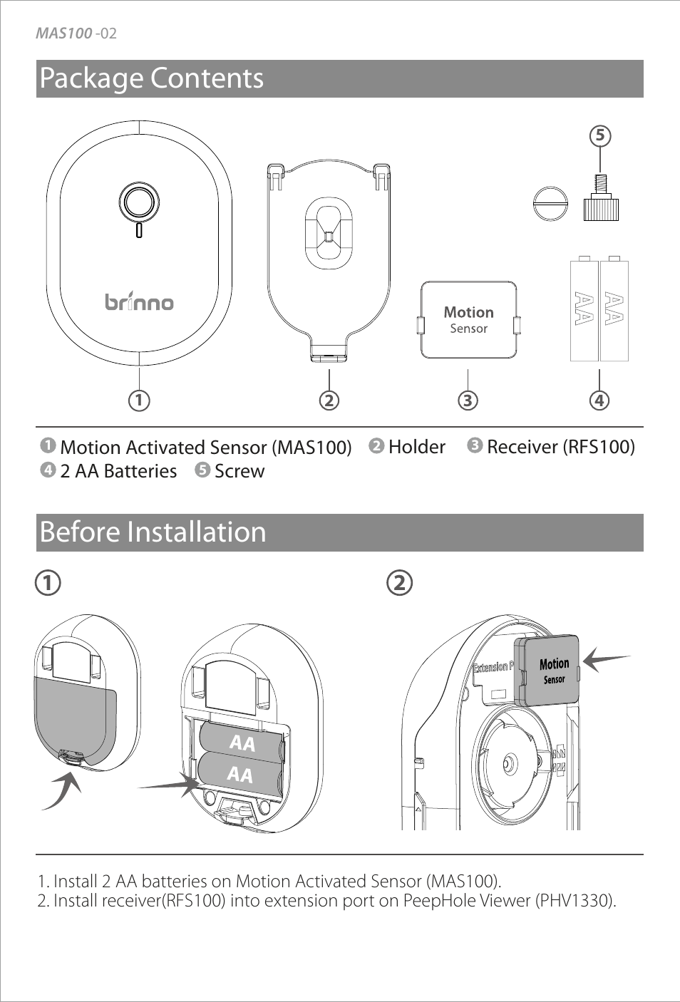 Package contents before installation | Brinno MAS100 User Manual | Page 4 / 8