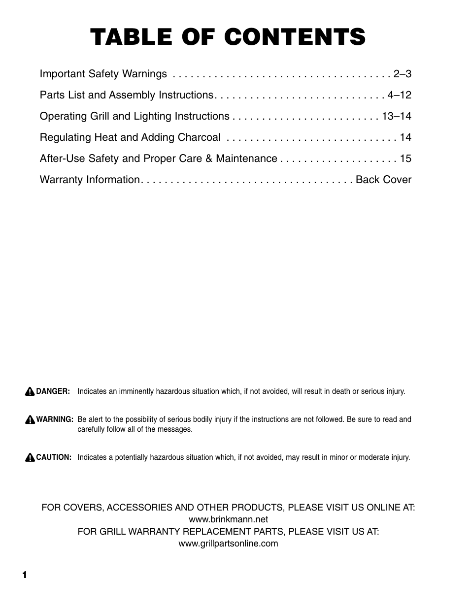 Brinkmann Charcoal Grill User Manual | Page 2 / 32