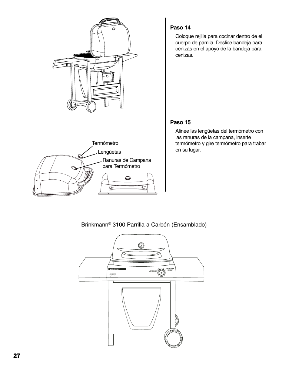 Paso 14, Paso 15, Brinkmann | 3100 parrilla a carbón (ensamblado) | Brinkmann Charcoal Grill User Manual | Page 28 / 32