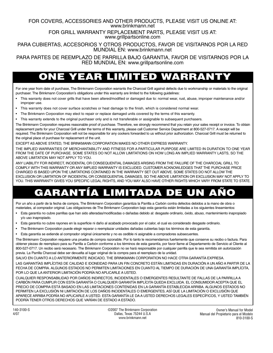 Brinkmann Charcoal Grill User Manual | Page 32 / 32