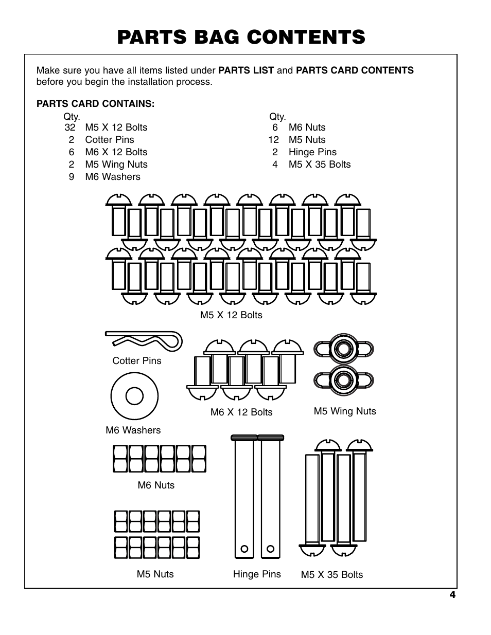 Parts bag contents | Brinkmann Charcoal Grill User Manual | Page 5 / 32