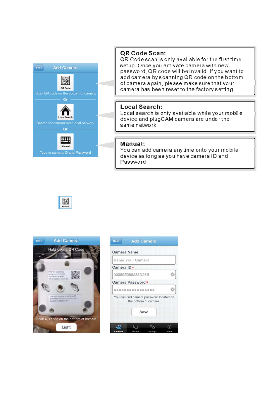 2 add camera, 1 qr code scan | brite-View plugCAM BVC-500C User Manual User Manual | Page 11 / 36