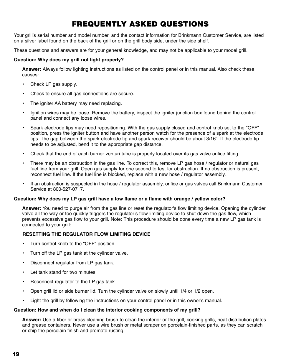 Frequently asked questions | Brinkmann Grill Island 6800 User Manual | Page 20 / 72