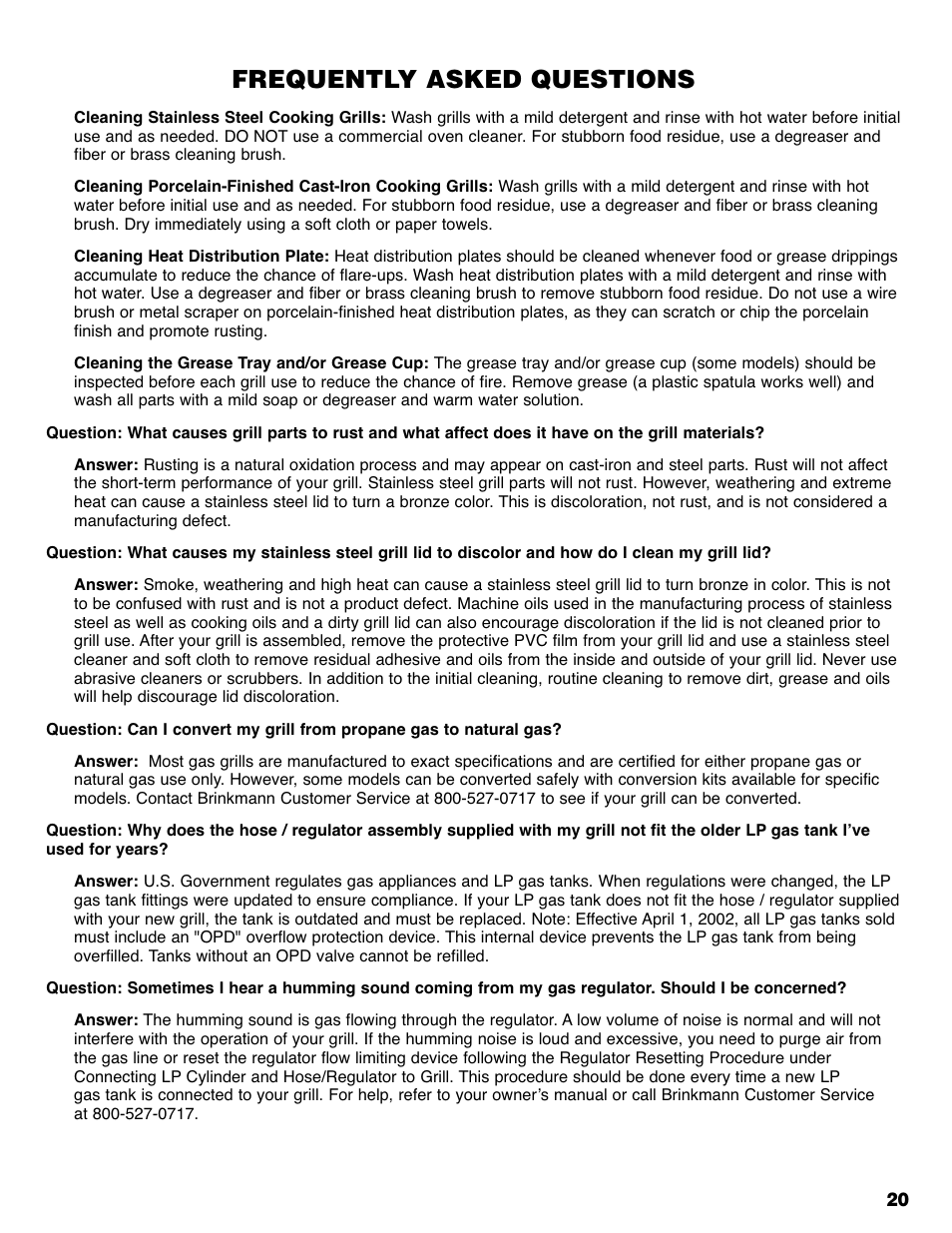 Frequently asked questions | Brinkmann Grill Island 6800 User Manual | Page 21 / 72