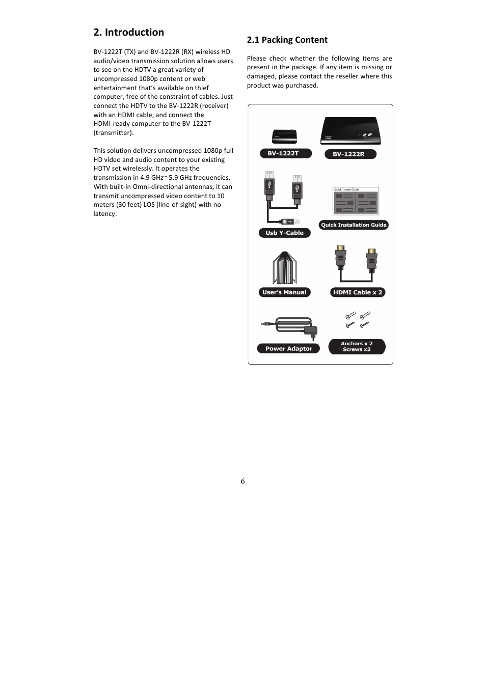Introduction, 1 packing content | brite-View HDelight BV-1222 User Manual User Manual | Page 7 / 27