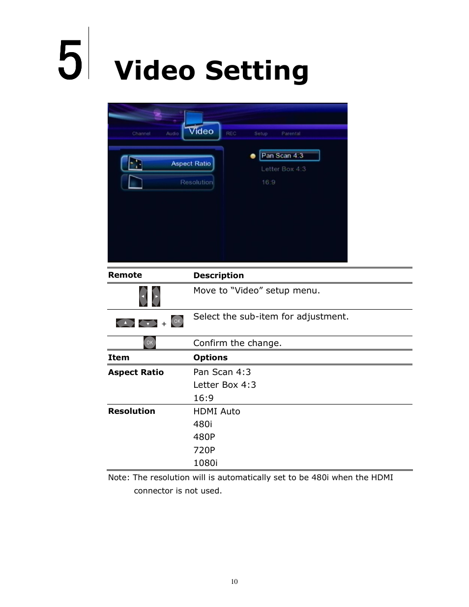 Video setting | brite-View HD DVR BV-980H User Manual | Page 15 / 24