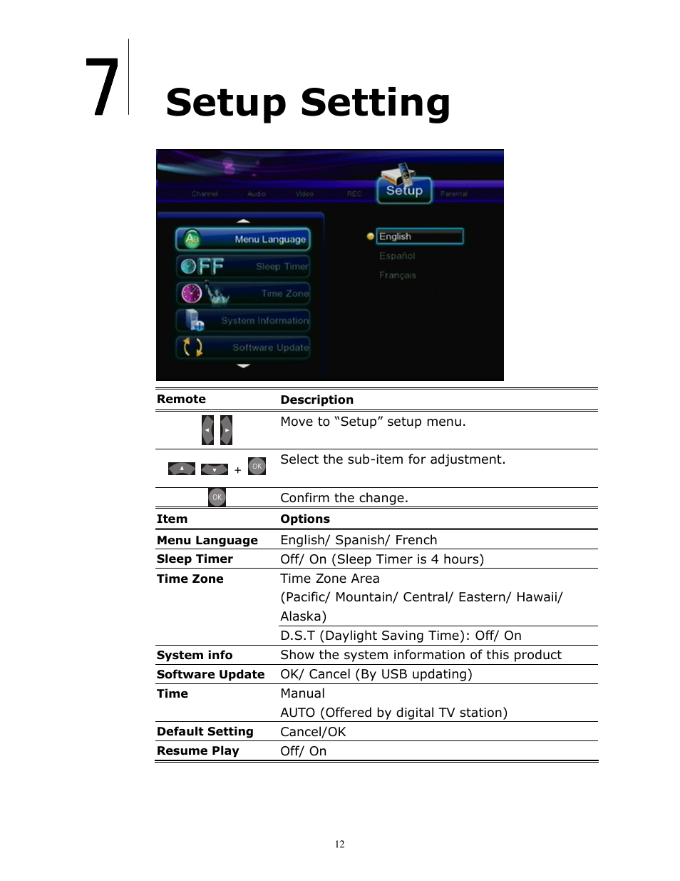 Setup setting | brite-View HD DVR BV-980H User Manual | Page 17 / 24