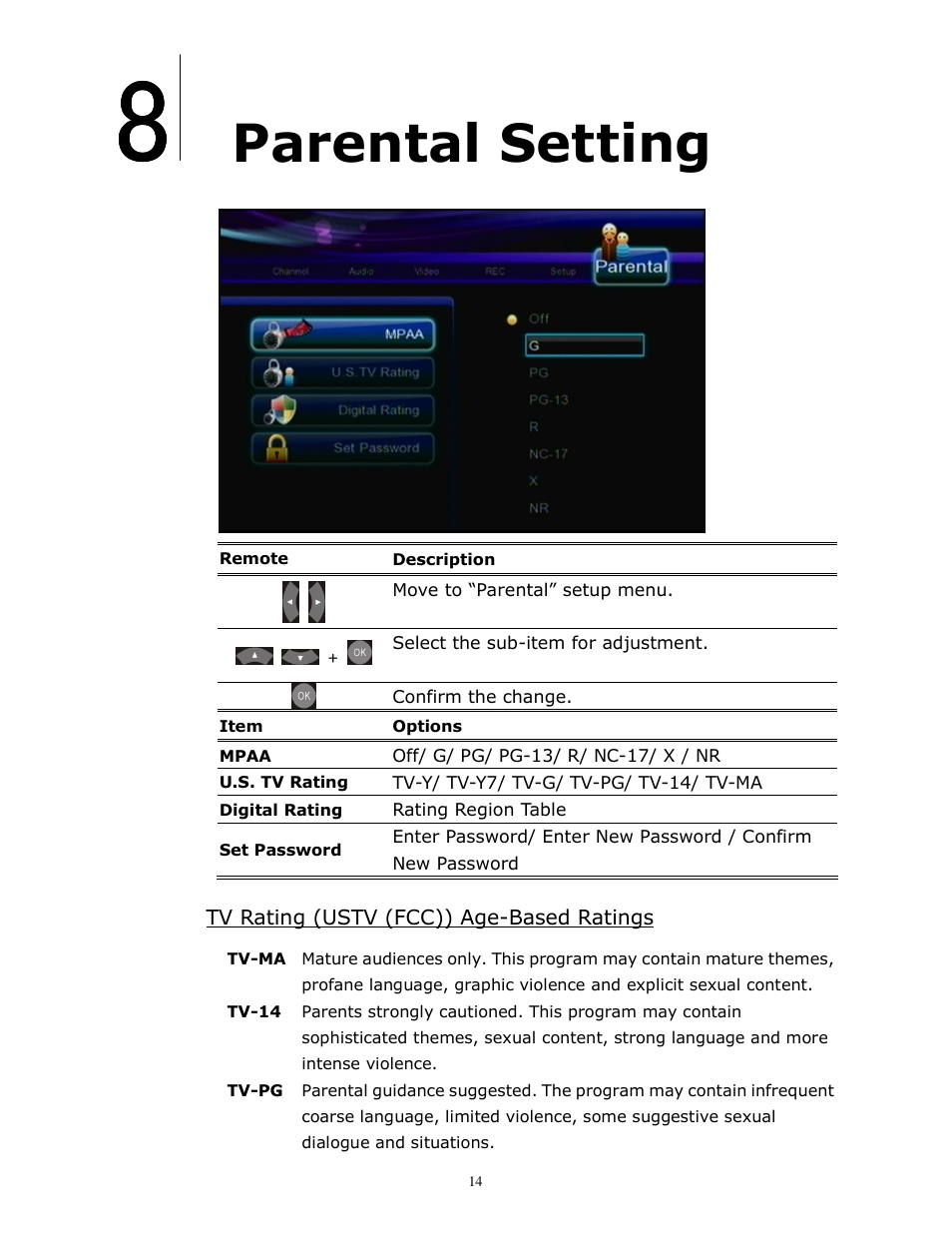 Parental setting | brite-View HD DVR BV-980H User Manual | Page 19 / 24