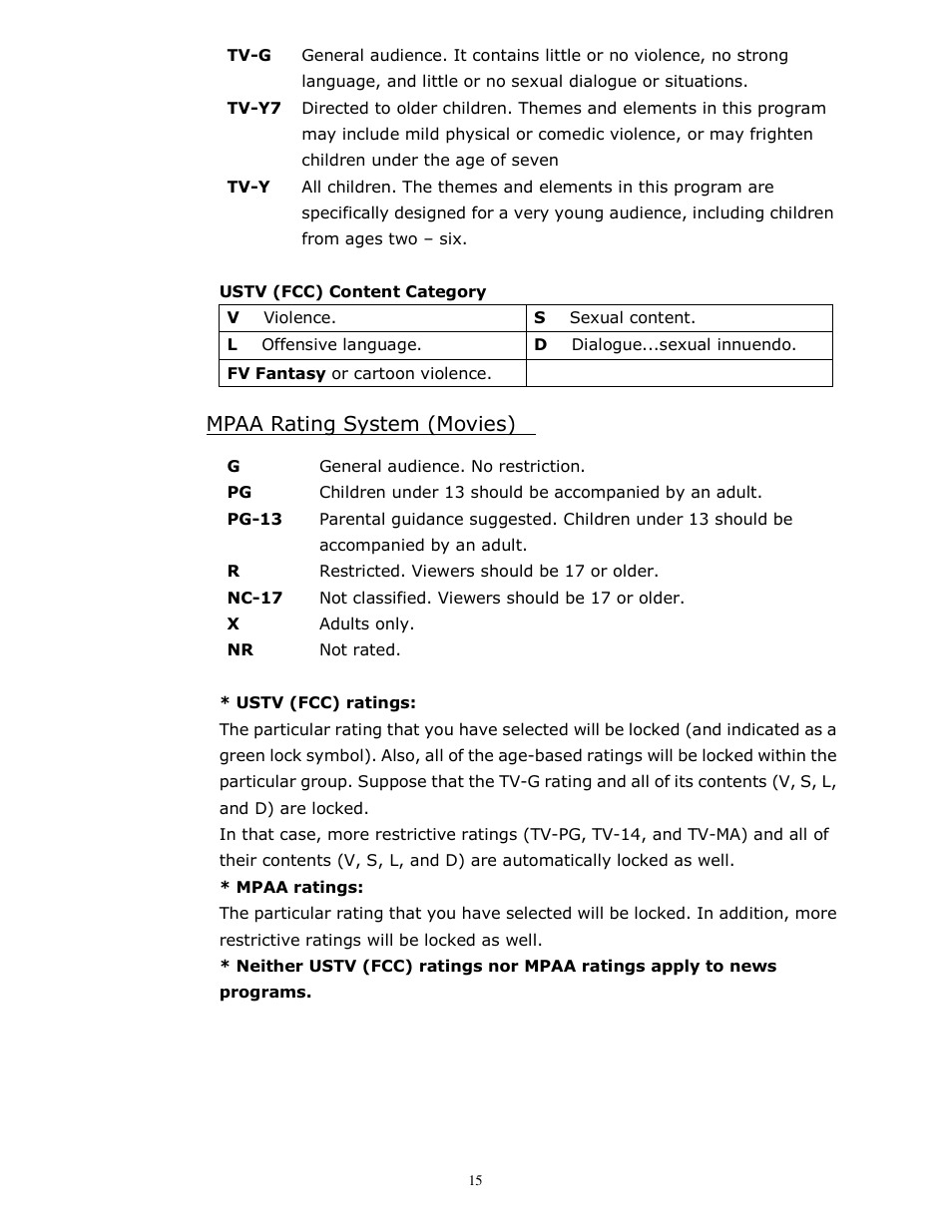 Mpaa rating system (movies) | brite-View HD DVR BV-980H User Manual | Page 20 / 24