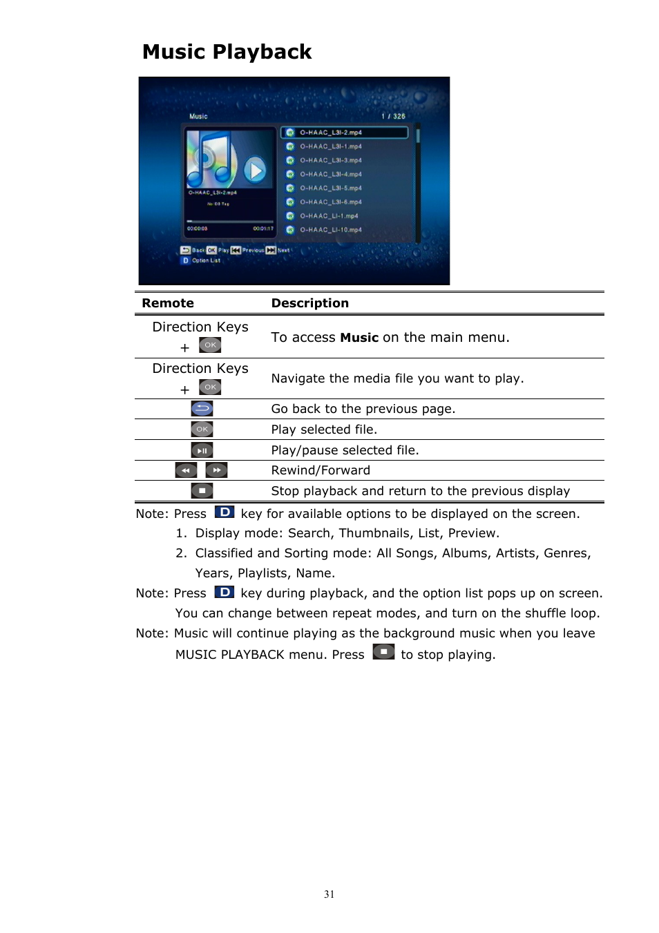 Music playback | brite-View CinemaGo BV-5005HD Mini User Manual User Manual | Page 35 / 45
