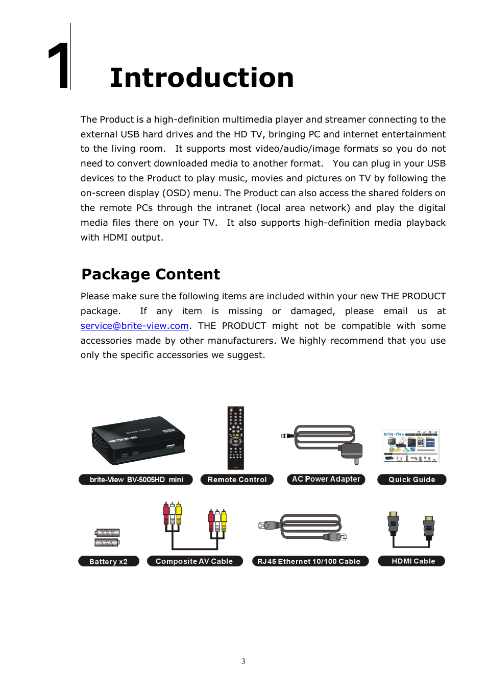 Introduction | brite-View CinemaGo BV-5005HD Mini User Manual User Manual | Page 7 / 45