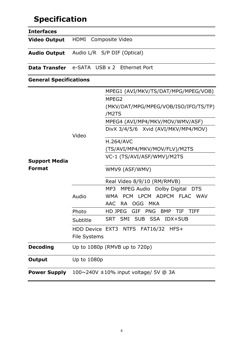 Specification | brite-View CinemaGo BV-5005HD Mini User Manual User Manual | Page 8 / 45