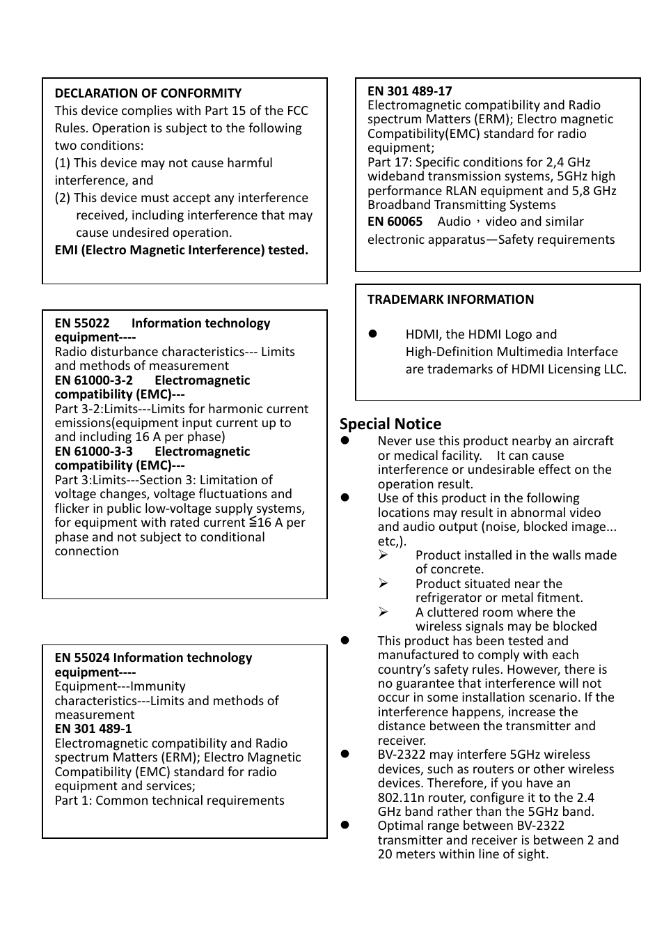 Special notice | brite-View Air SyncHD BV-2322 User Manual User Manual | Page 4 / 30