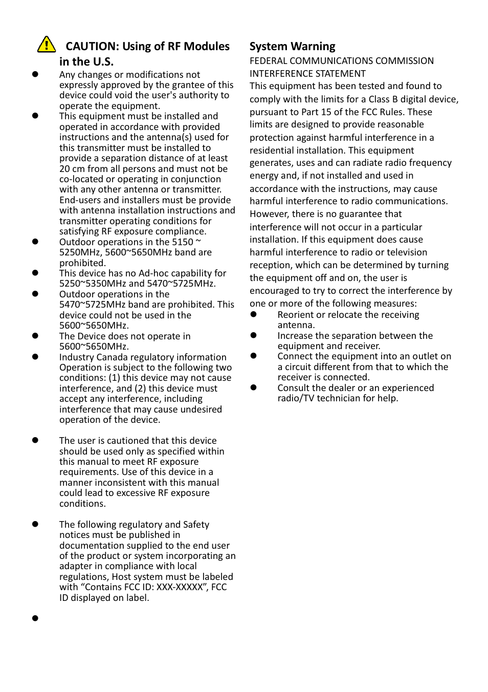 Caution: using of rf modules in the u.s, System warning | brite-View Air SyncHD BV-2322 User Manual User Manual | Page 5 / 30