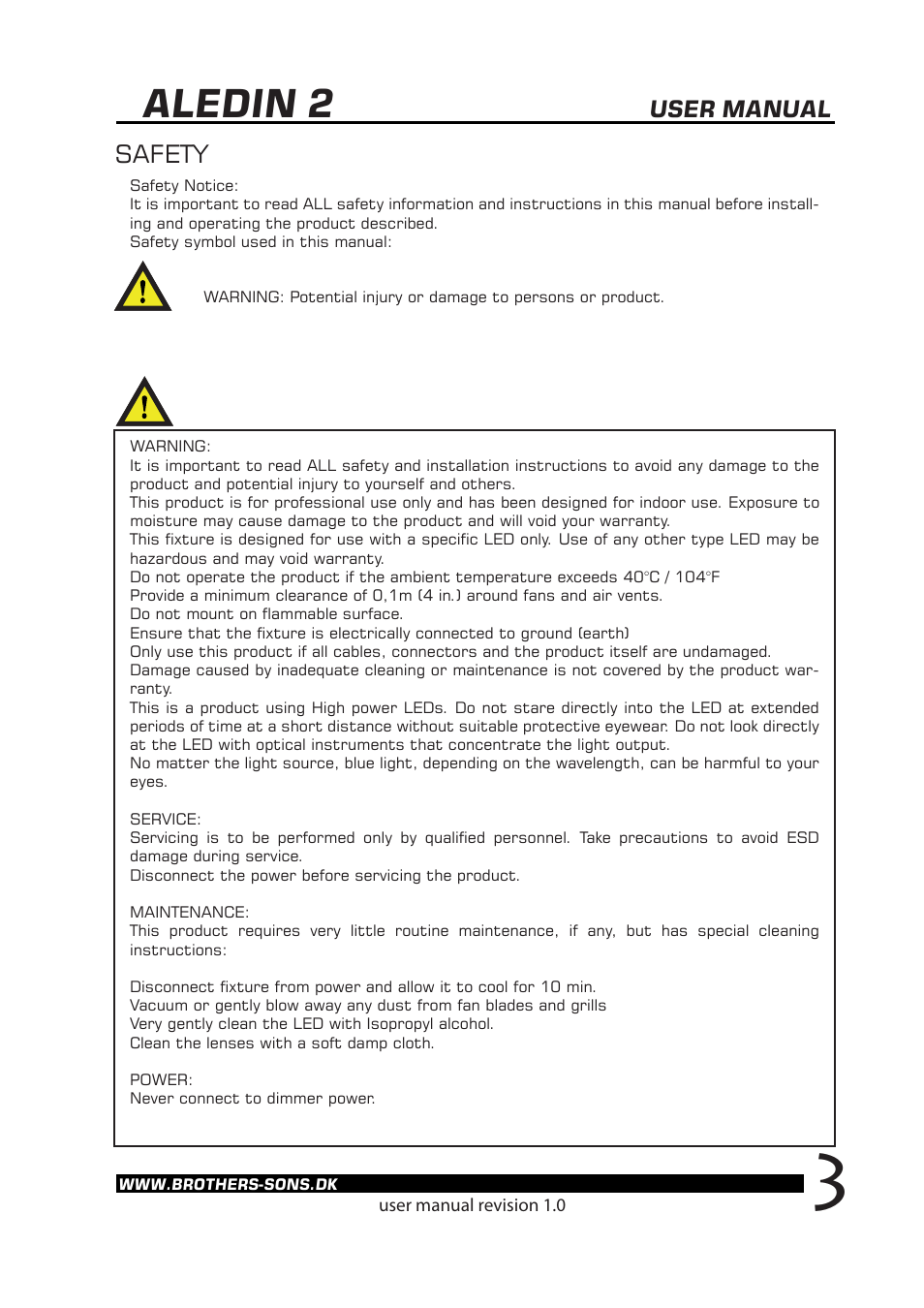 Aledin 2, Safety, User manual | Brother, Brother & Sons Aledin2 rev. 2.0 User Manual | Page 4 / 14