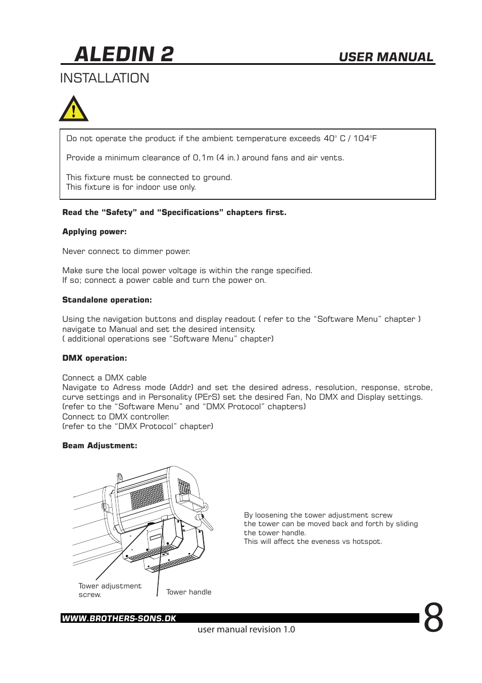 Aledin 2, Installation, User manual | Brother, Brother & Sons Aledin2 rev. 2.0 User Manual | Page 9 / 14