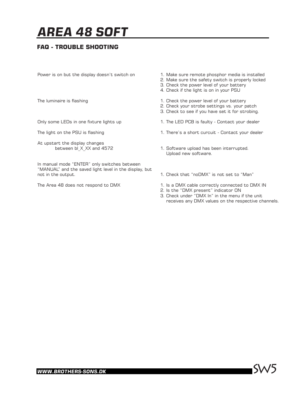 Area 48 soft, Faq - trouble shooting | Brother, Brother & Sons Area48soft Software ver. 2.0.05 User Manual | Page 5 / 6