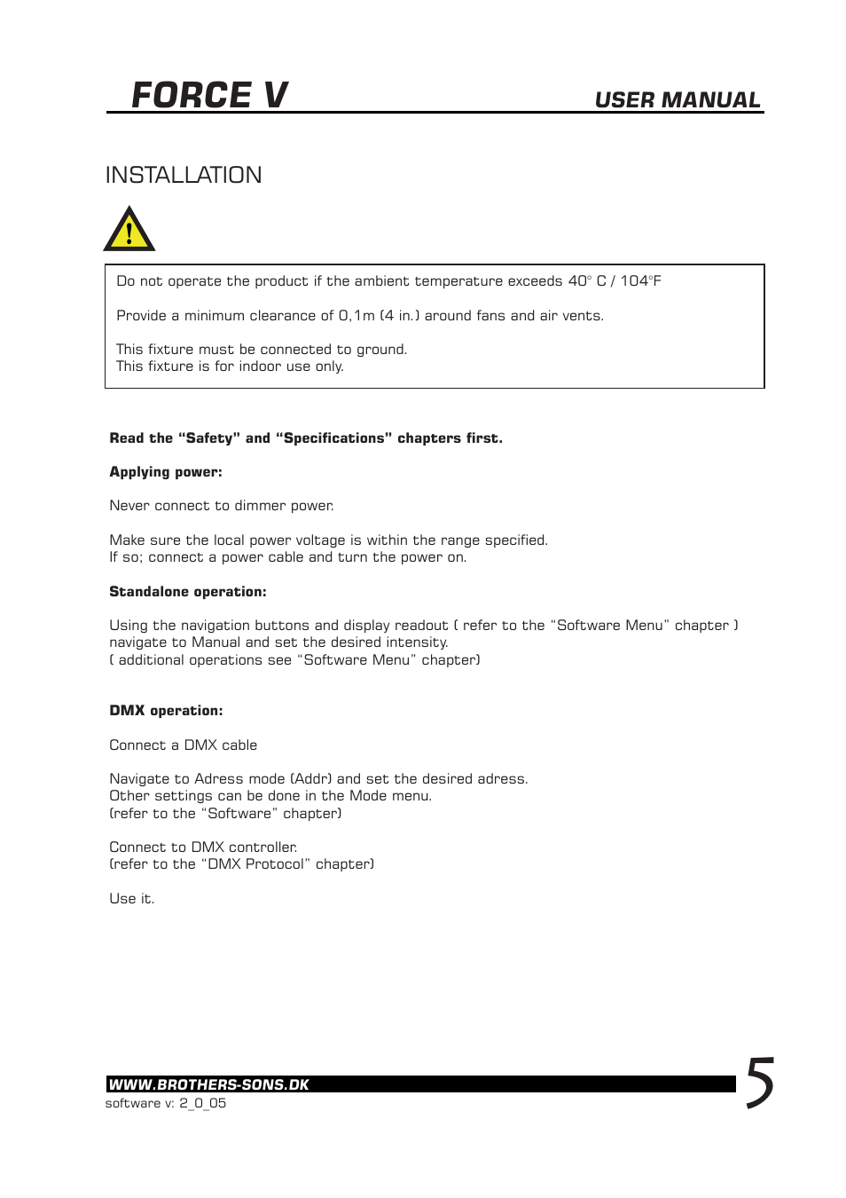 Force v, Installation, User manual | Brother, Brother & Sons Force V Ver. 2.0.05 User Manual | Page 6 / 15