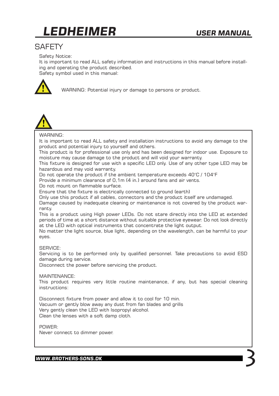 Ledheimer, Safety, User manual | Brother, Brother & Sons Ledheimer Ver. 1.3.00 User Manual | Page 4 / 16