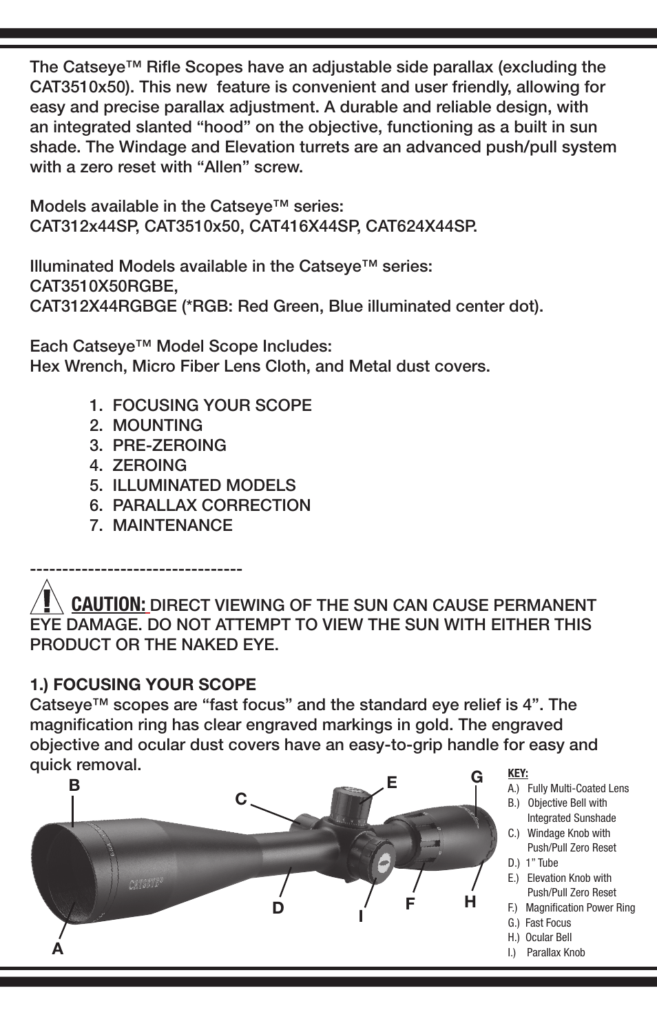 Caution | BSA Optics CAT416X44SP User Manual | Page 2 / 8