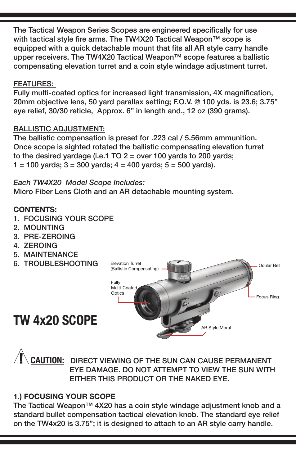 Tw 4x20 scope | BSA Optics TW4X20 User Manual | Page 2 / 8