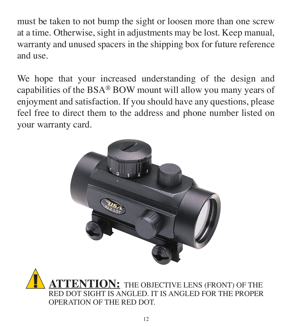 Attention | BSA Optics BOWRD30CP User Manual | Page 12 / 16