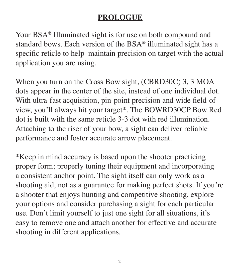 BSA Optics BOWRD30CP User Manual | Page 2 / 16