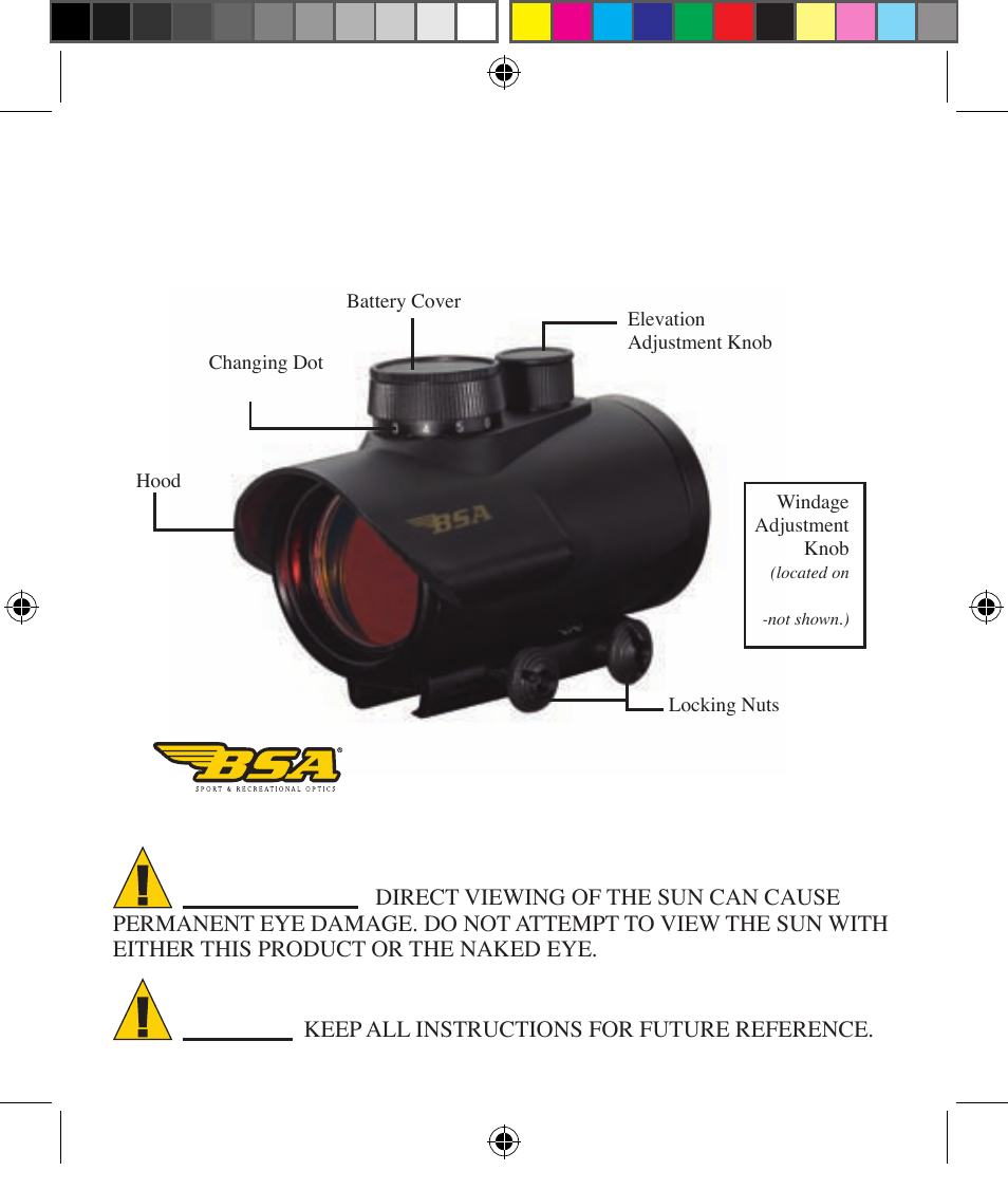 Red dot series illuminated sight, Caution | BSA Optics HMRGBD30CP User Manual | Page 4 / 16