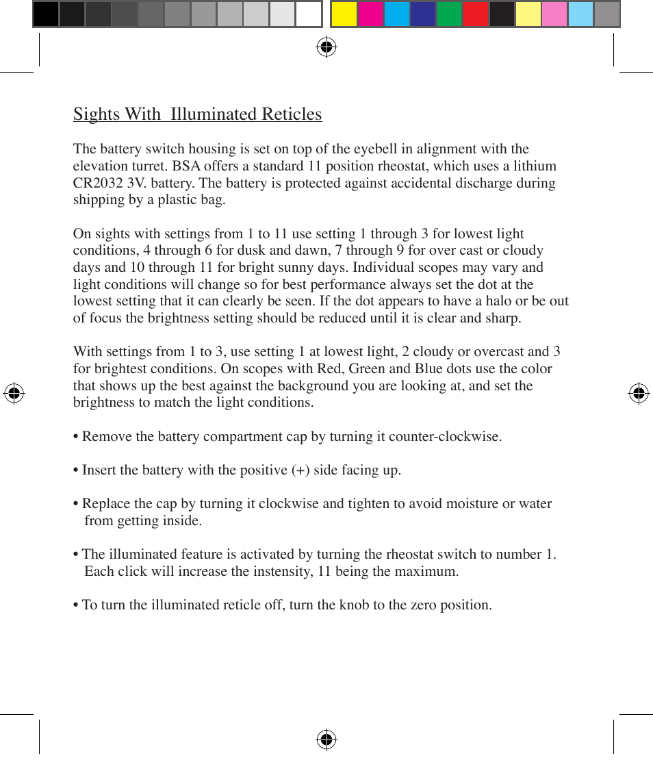 Sights with illuminated reticles | BSA Optics HMRGBD30CP User Manual | Page 6 / 16