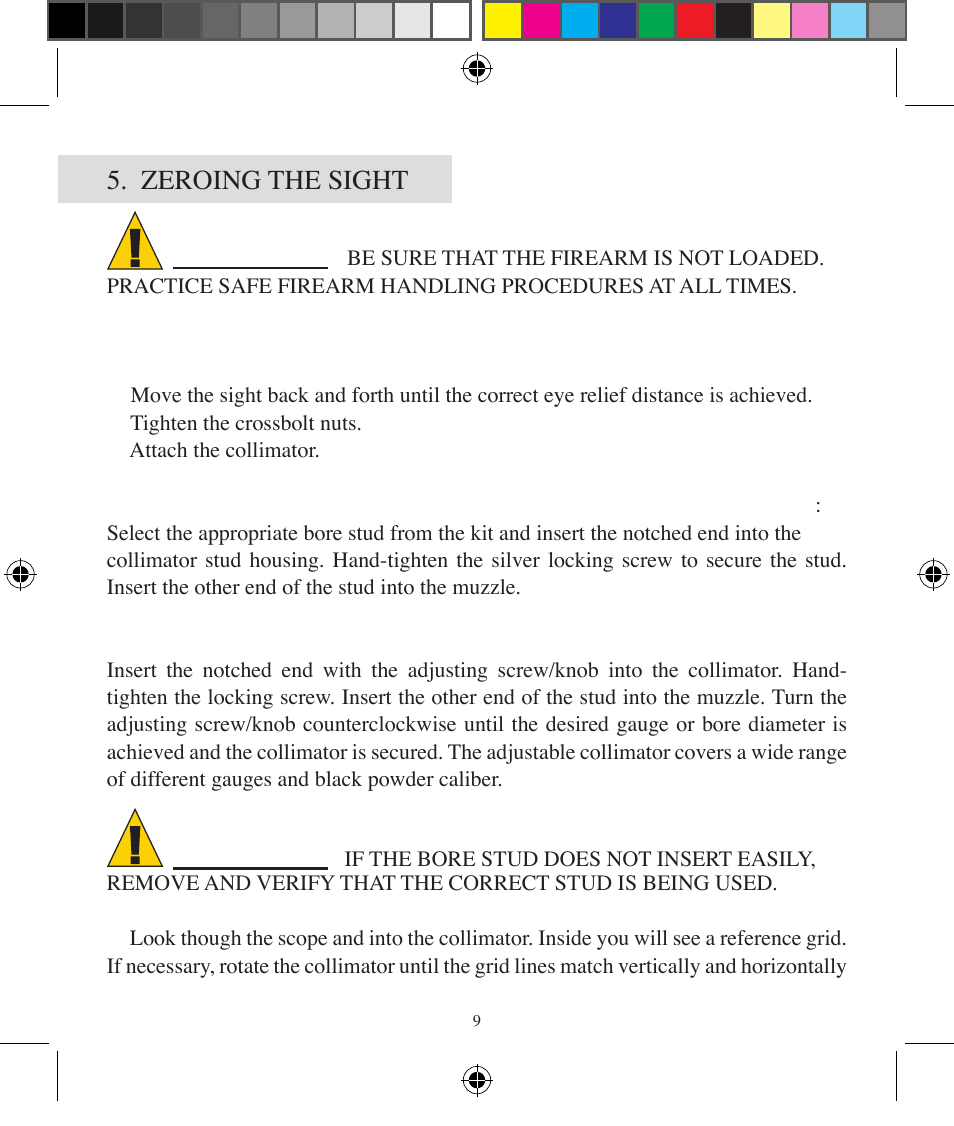 Caution, Zeroing the sight | BSA Optics HMRGBD30CP User Manual | Page 9 / 16