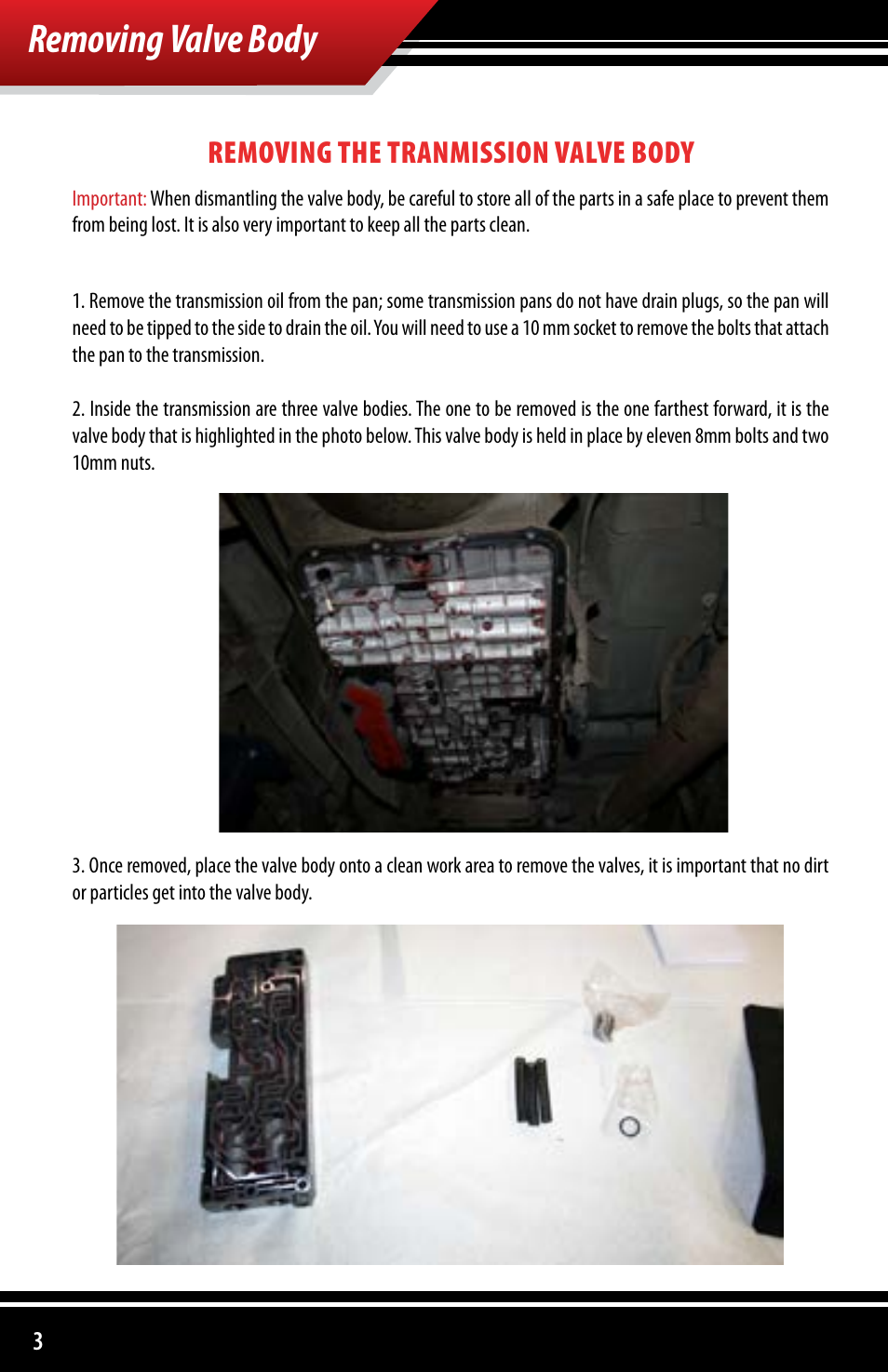 Removing valve body, Removing the tranmission valve body | Bully Dog 151000 Ford 7.3L Power Stroke w/ auto trans E40D & R4100 User Manual | Page 4 / 8