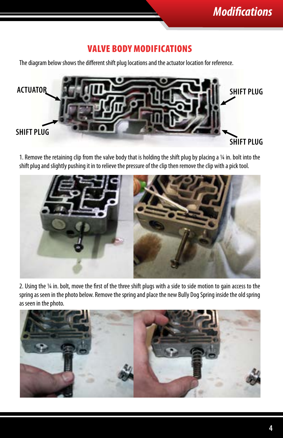 Modifications, Valve body modifications | Bully Dog 151000 Ford 7.3L Power Stroke w/ auto trans E40D & R4100 User Manual | Page 5 / 8