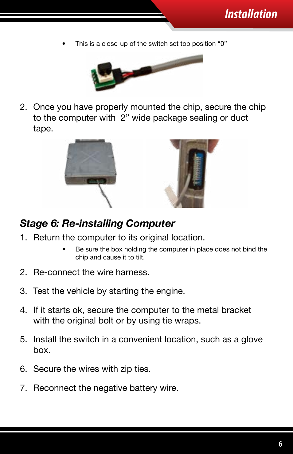 Installation, Stage 6: re-installing computer | Bully Dog 4110x Bully Dog 4 Position Chip User Manual | Page 7 / 12