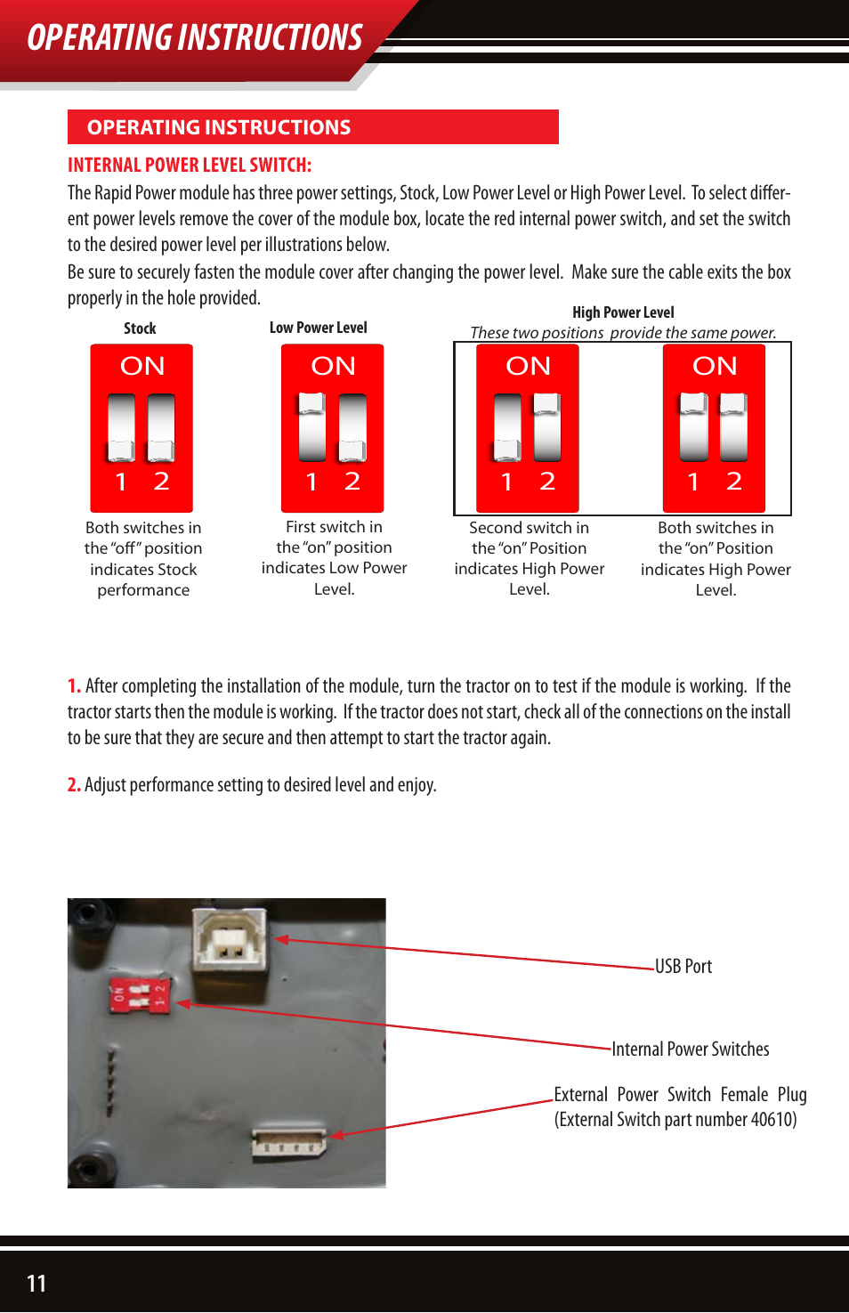 Operating instructions, On 1 2 | Bully Dog 40630 CAT 3126, C7 and C9 engines User Manual | Page 12 / 16